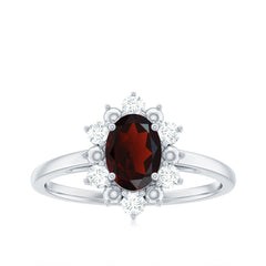 Certified Natural Garnet Oval Engagement Ring with Diamond
