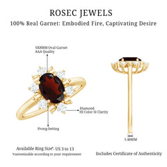 Certified Natural Garnet Oval Engagement Ring with Diamond