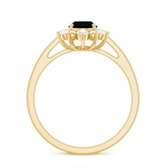 Oval Created Black Diamond Floral Halo Engagement Ring with Diamond