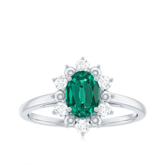 Certified 5X7 mm Oval Lab Grown Emerald Diamond Flower Engagement Ring