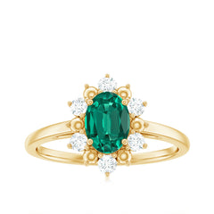 Certified 5X7 mm Oval Lab Grown Emerald Diamond Flower Engagement Ring