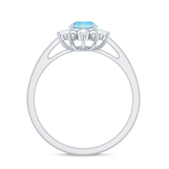 Real Aquamarine Oblong Engagement Ring with Diamond Halo