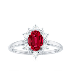 Lab Grown Ruby and Diamond Engagement Ring For Her