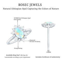Natural 5X7mm Opalescent Oval Engagement Ring with Diamond Halo