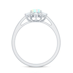 Natural 5X7mm Opalescent Oval Engagement Ring with Diamond Halo