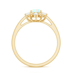Natural 5X7mm Opalescent Oval Engagement Ring with Diamond Halo