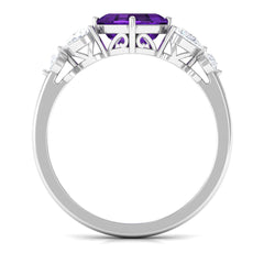 Asscher Cut Amethyst Solitaire Ring with Moissanite Side Stone