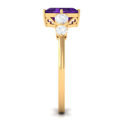Asscher Cut Amethyst Solitaire Ring with Moissanite Side Stone