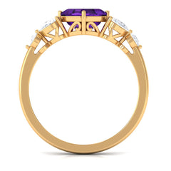 Asscher Cut Amethyst Solitaire Ring with Moissanite Side Stone