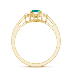 Vintage Inspired Lab Grown Emerald Oval Engagement Ring with Diamond