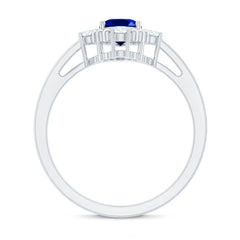 Vintage Style 1 Carat Lab Grown Blue Sapphire Oval Engagement Ring with Diamond