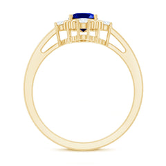 Vintage Style 1 Carat Lab Grown Blue Sapphire Oval Engagement Ring with Diamond