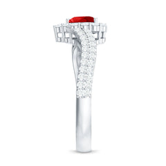 Heart Shape Lab Made Ruby and Moissanite Bypass Engagement Ring
