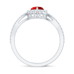 Heart Shape Lab Made Ruby and Moissanite Bypass Engagement Ring