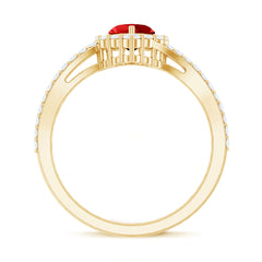 Heart Shape Lab Made Ruby and Moissanite Bypass Engagement Ring
