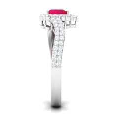 1.75 CT Heart Shape Ruby Bypass Engagement Ring with Diamond
