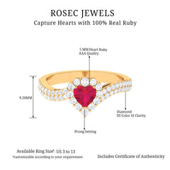 1.75 CT Heart Shape Ruby Bypass Engagement Ring with Diamond