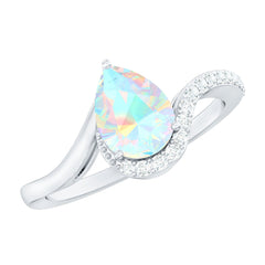 5X7mm Pear Cut Ethiopian Opal Engagement Ring with Diamond