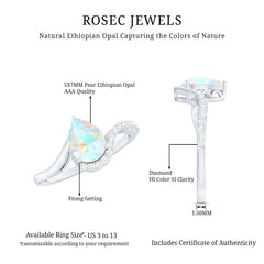 5X7mm Pear Cut Ethiopian Opal Engagement Ring with Diamond