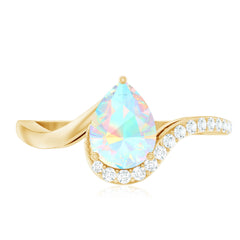 5X7mm Pear Cut Ethiopian Opal Engagement Ring with Diamond
