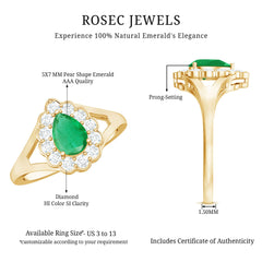 5X7 mm Pear Cut Emerald Engagement Ring with Diamond Halo