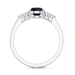 Pear Cut Created Black Diamond Solitaire Ring with Diamond Trio