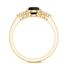 Pear Cut Created Black Diamond Solitaire Ring with Diamond Trio