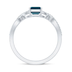Solitaire Blue Topaz Emerald Cut Engagement Ring with Infinity Band
