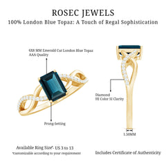 Solitaire Blue Topaz Emerald Cut Engagement Ring with Infinity Band