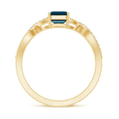 Solitaire Blue Topaz Emerald Cut Engagement Ring with Infinity Band