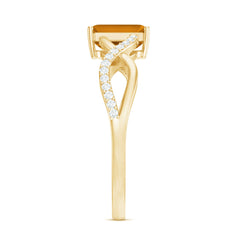 Real 6X8mm Citrine Emerald Cut Engagement Ring with Diamond Infinity Shank