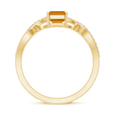 Real 6X8mm Citrine Emerald Cut Engagement Ring with Diamond Infinity Shank