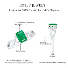 Real Emerald Cut Emerald Engagement Ring with Diamond Twisted Infinity Shank