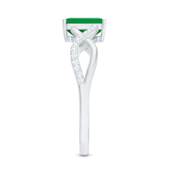 Real Emerald Cut Emerald Engagement Ring with Diamond Twisted Infinity Shank