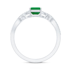 Real Emerald Cut Emerald Engagement Ring with Diamond Twisted Infinity Shank
