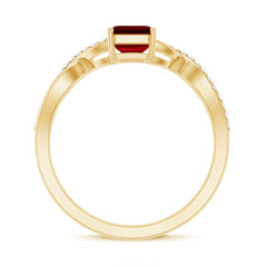 Emerald Cut Lab Grown Ruby and Diamond Infinity Engagement Ring