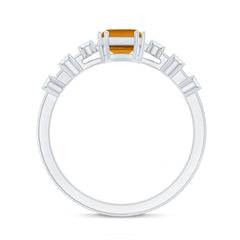 Natural Citrine Emerald Cut Engagement Ring with Diamond
