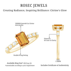Natural Citrine Emerald Cut Engagement Ring with Diamond