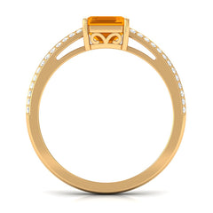 2 CT Emerald Cut Fire Opal and Diamond Side Stone Engagement Ring