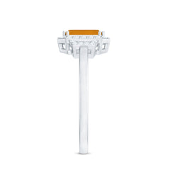 Genuine Citrine Emerald Cut Engagement Ring with Diamond Halo