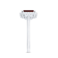 Real 6X8mm Garnet Emerald Cut Engagement Ring with Diamond Halo