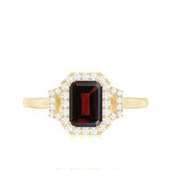 Real 6X8mm Garnet Emerald Cut Engagement Ring with Diamond Halo