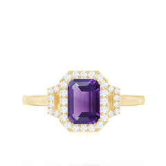 Octagon Amethyst Statement Engagement Ring with Diamond