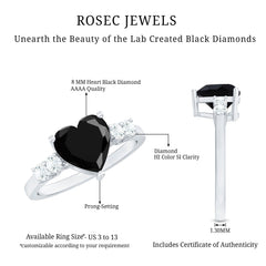 Heart Shape Created Black Diamond Solitaire Promise Ring with Diamond