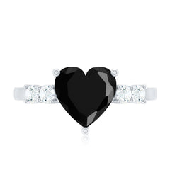 Heart Shape Created Black Diamond Solitaire Promise Ring with Diamond