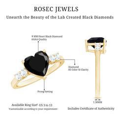Heart Shape Created Black Diamond Solitaire Promise Ring with Diamond