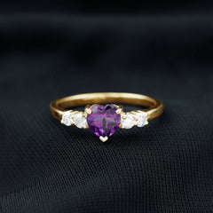 Heart Amethyst Solitaire Promise Ring with Moissanite