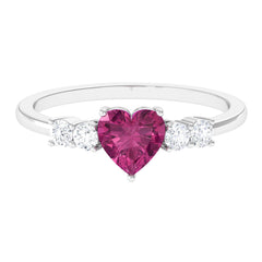 Heart Shape Pink Tourmaline Solitaire Promise Ring with Diamond