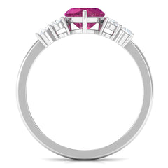 Heart Shape Pink Tourmaline Solitaire Promise Ring with Diamond