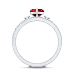Heart Shape Created Ruby Ring Set with Diamond Enhancer